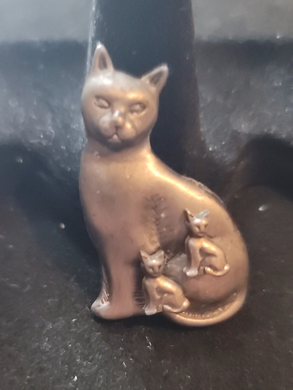 Vintage Pewter Cat Brooch with Attachable Kitten Earrings